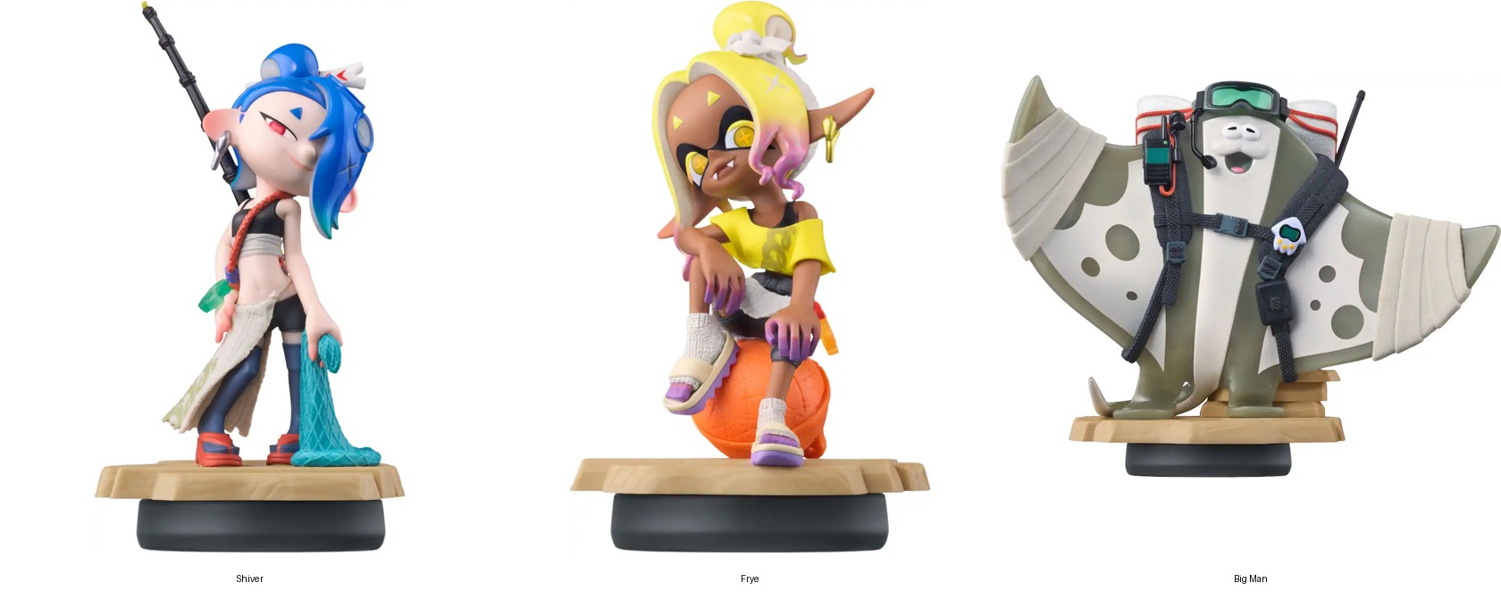 Shiver, Big Man and Frye Splatoon Raiders amiibo figures